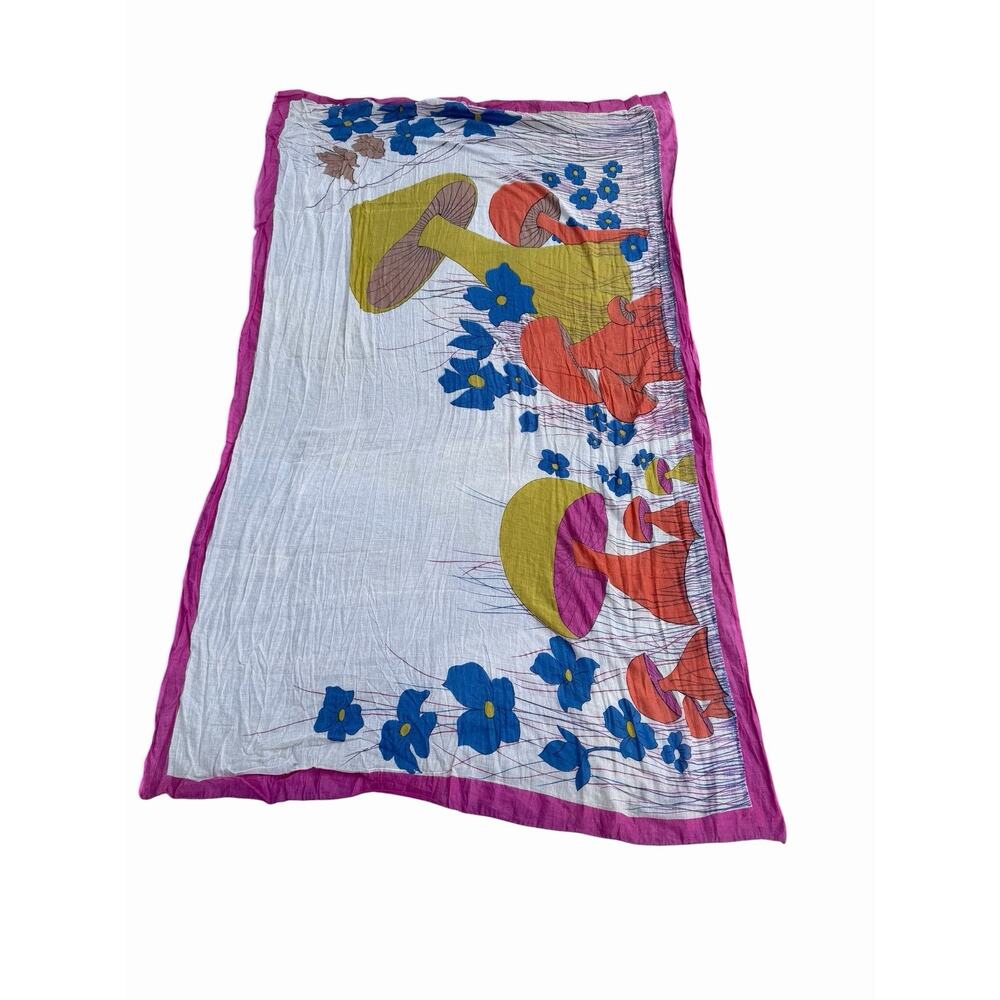 Vintage Mushroom Floral Scarf Psychedelic Boho Cottagecore Wrap Cover Up 70s - Picture 2 of 5